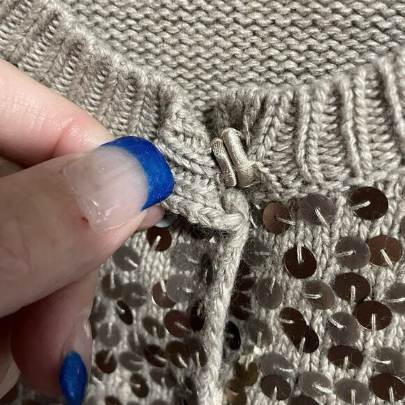 Ann Taylor Sequin Front Angora Cardigan Size M Taupe Wool Blend Snap Front NEW - Picture 5 of 10